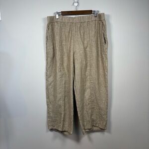Eileen Fisher Linen Ankle Pants L Elastic Waist Wide Leg Capsule Pockets